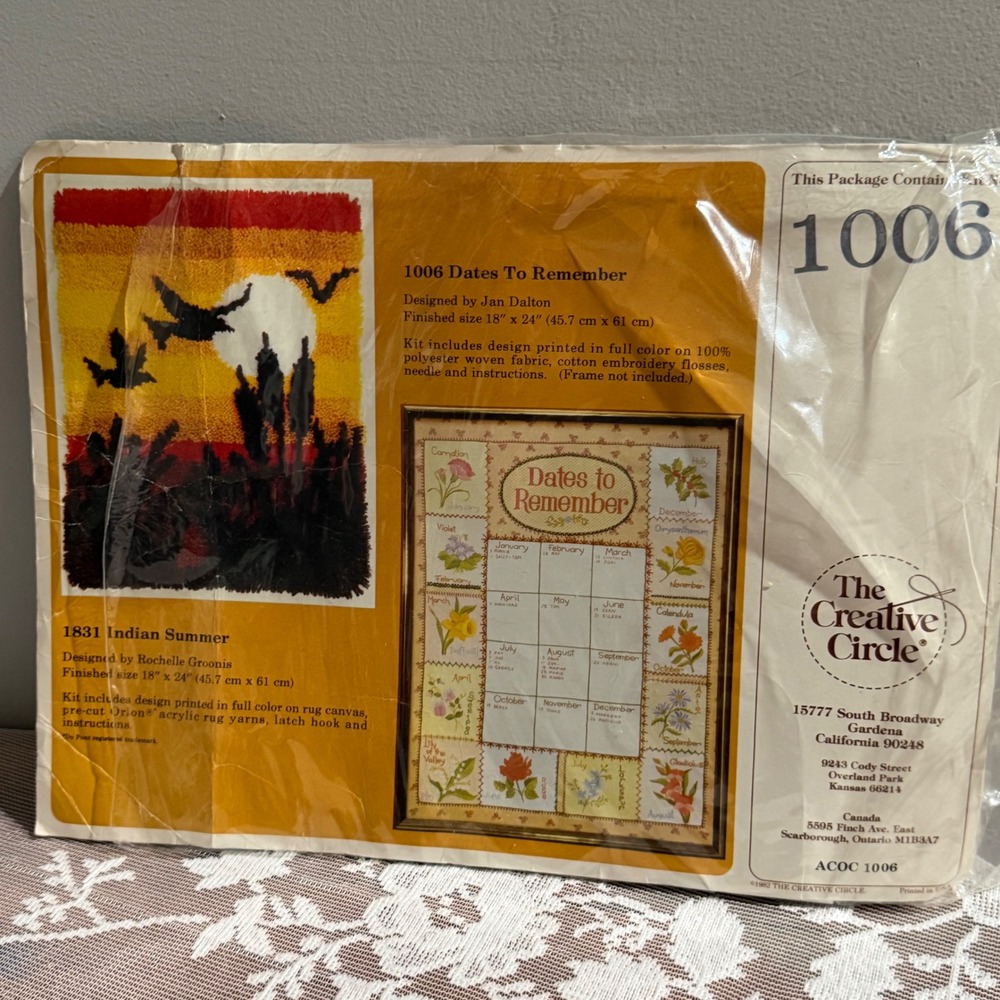 Creative Circle Dates To Remember Embroidery Kit 1006 Jan Dalton Floral Vintage